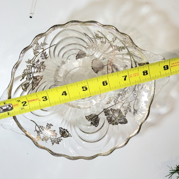 Vtg Sterling City Glass Co Sterling On Crystal Footed Handles Candy Fruit Bowl - Picture 12 of 14